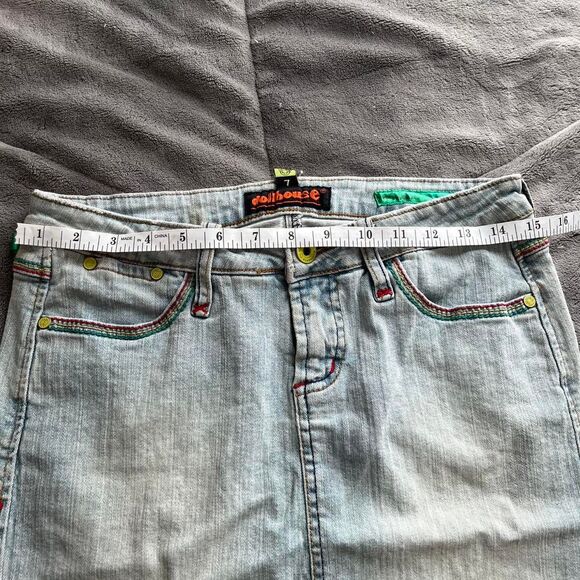 Vintage Y2K indie retro Dollhouse rainbow light wash denim midi skirt size 7 - Picture 6 of 8